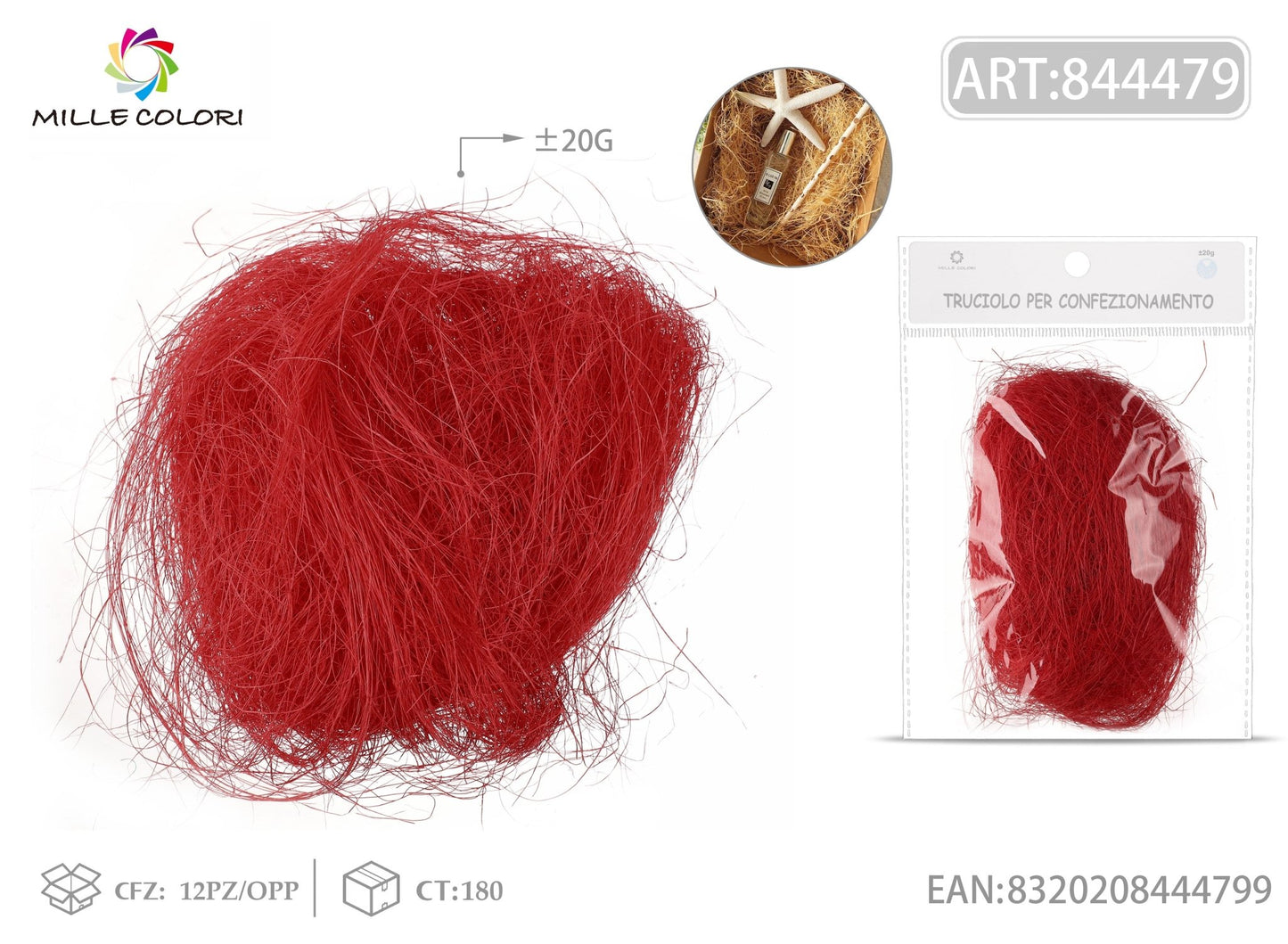 Trucioli di Sisal 20g Rosso Mille Colori per confezioni e decorazioni