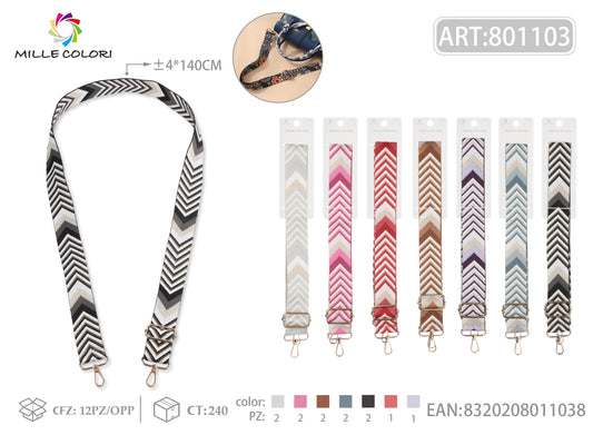 Tracolla Regolabile per Borsa Cinturino con Motivo Chevron, Ganci in Metallo-140cm/4cm