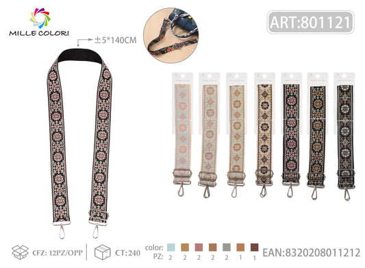 Tracolla Regolabile per Borsa – Cinturino con Motivo Floreale Ricamato, Ganci in Metall -140cm/5cm