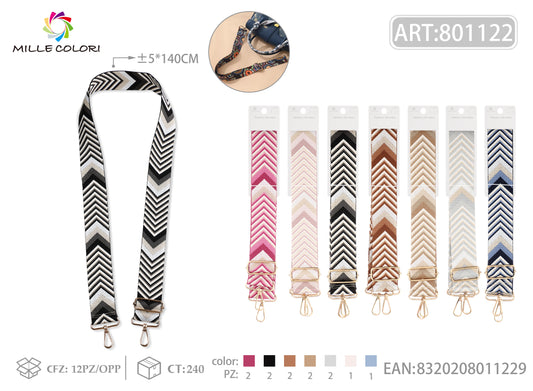 Tracolla Regolabile per Borsa – Cinturino con Motivo a Freccia Chevron,  Ganci in Metallo-140cm/5cm