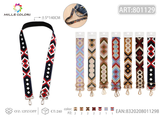 Tracolla Larga 5 cm per Borsa – Cinturino Stile Boho Etnico, Regolabile , Ganci in Metallo Robusto-140cm/5cm