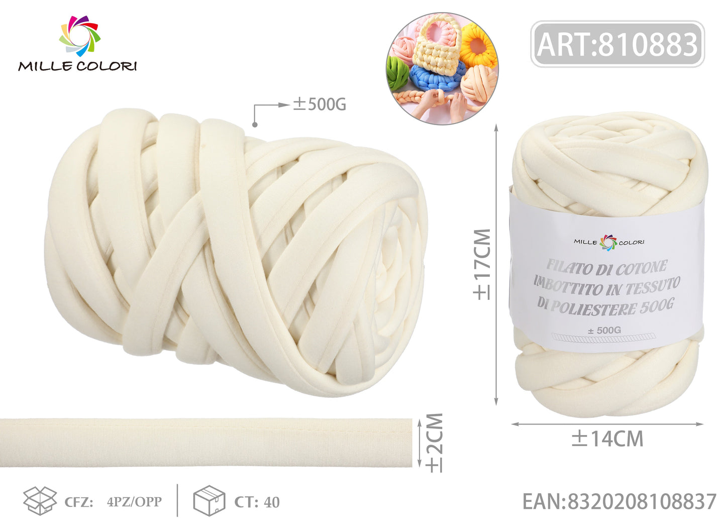 FILATO DI COTONE IMBOTTITO IN TESSUTO DI POLIESTERE 500g Beige