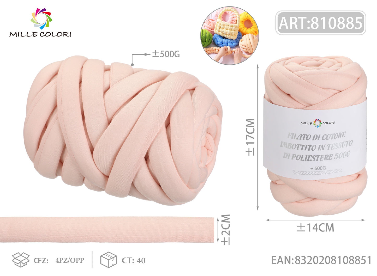 FILATO DI COTONE IMBOTTITO IN TESSUTO DI POLIESTERE 500g Rosa cipria