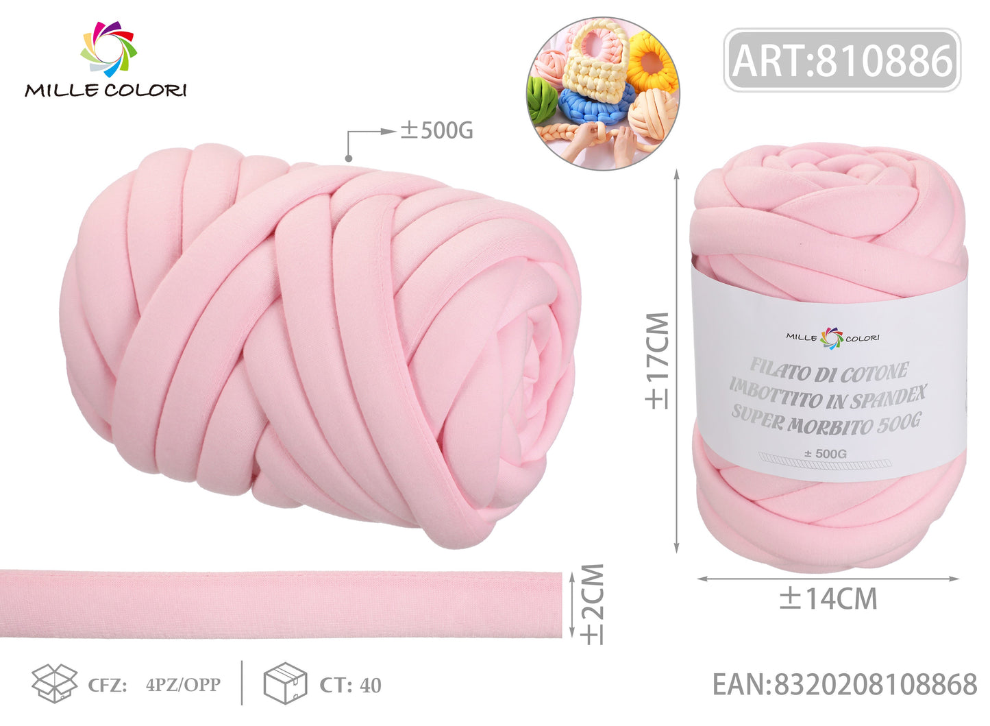 FILATO DI COTONE IMBOTTITO IN TESSUTO DI POLIESTERE 500g Rosa