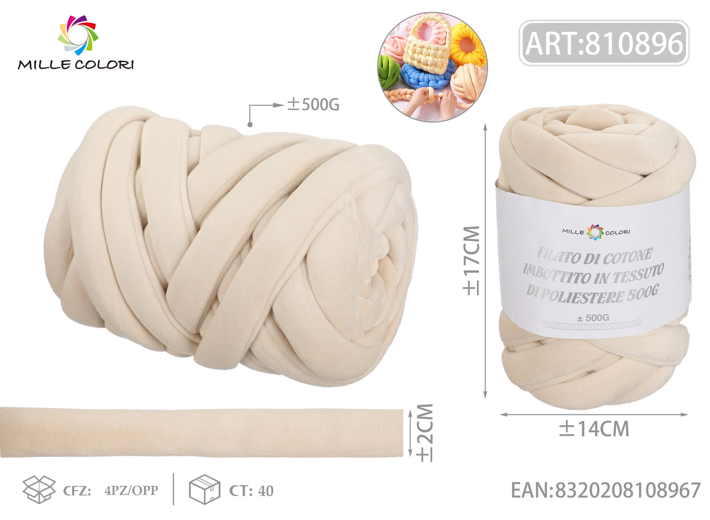 FILATO DI COTONE IMBOTTITO IN SPANDEX SUPER MORBITO 500G Beige sabbia