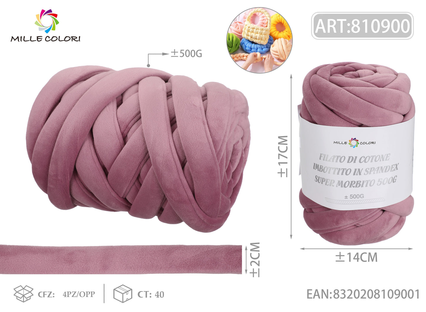 FILATO DI COTONE IMBOTTITO IN SPANDEX SUPER MORBITO 500G Malva