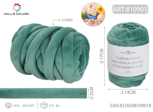 FILATO DI COTONE IMBOTTITO IN SPANDEX SUPER MORBITO 500G Verde salvia