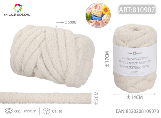 FILATO DI COTONE IMBOTTITO IN PELUCHE COCCOLOSO 500G Bianco