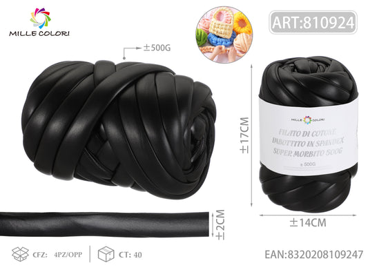 FILATO DI COTONE IMBOTTITO IN STILE METALLICO 500G NERO