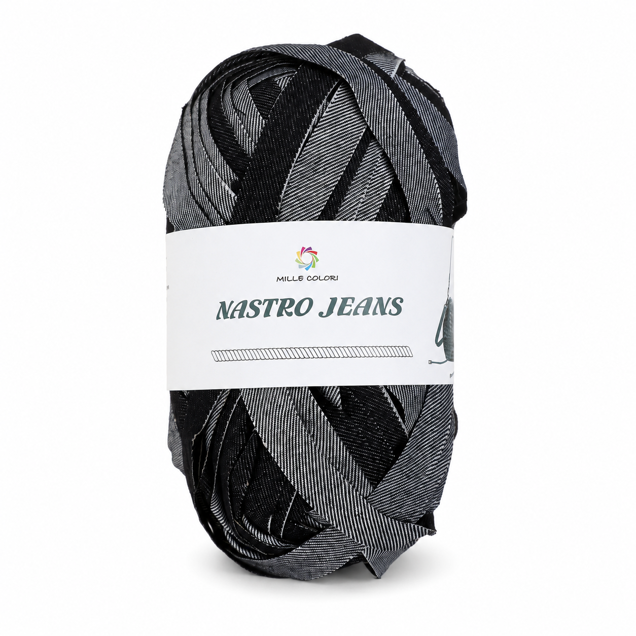 Fettuccia Jeans 200g circa 47m per borse all'uncinetto - Nero Jeans