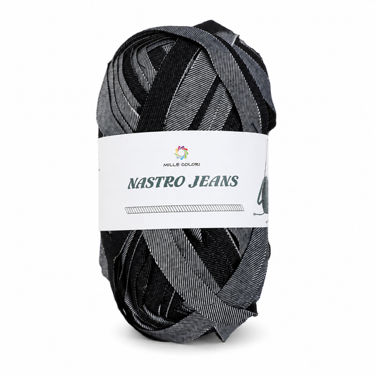 Fettuccia Jeans 200g circa 47m per borse all'uncinetto - Nero Jeans