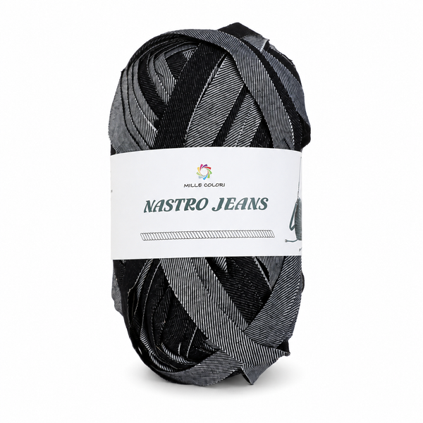 Fettuccia Jeans 200g circa 47m per borse all'uncinetto - Nero Jeans