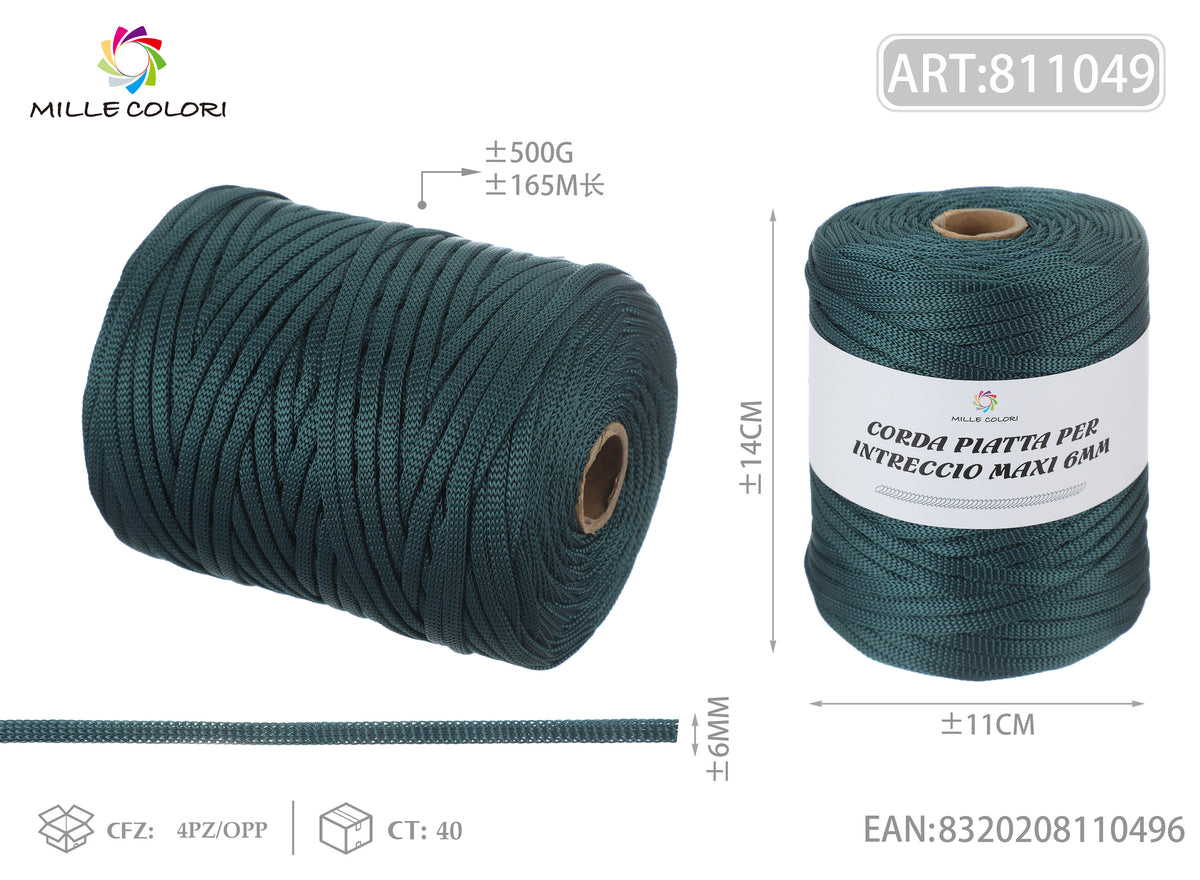 VERDE VERONESE – Corda Piatta 6 mm 500 g – Tutti i Colori – Immagine 1 di 1