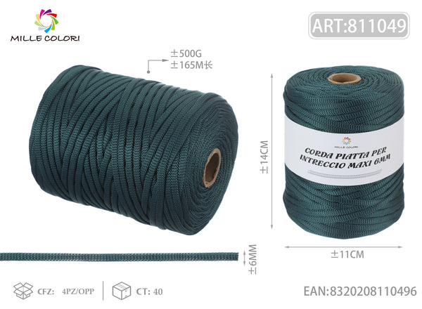 CORDA PIATTA PER BORESE 6MM 500G VERDE VERONESE - MILLE COLORI