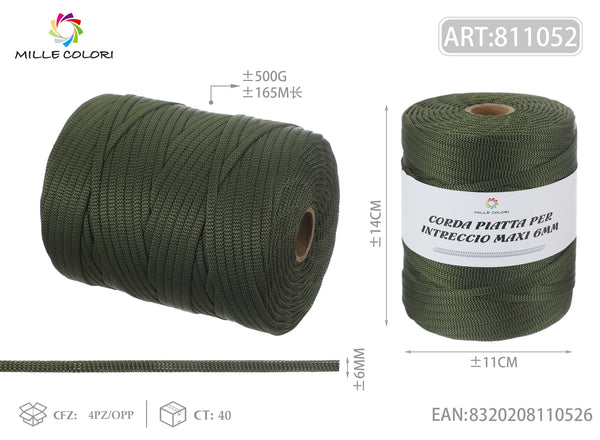 CORDA PIATTA PER BORESE 6MM 500G VERDE OLIVA - MILLE COLORI