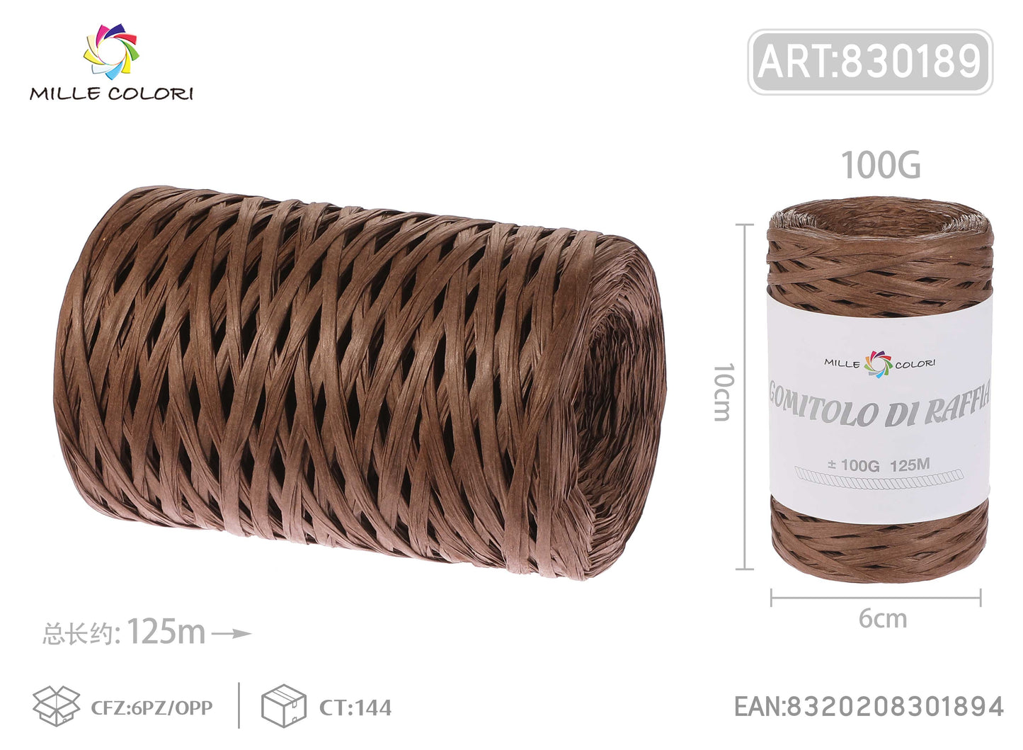 Gomitolo di rafia 100g 125m caff¨¨
