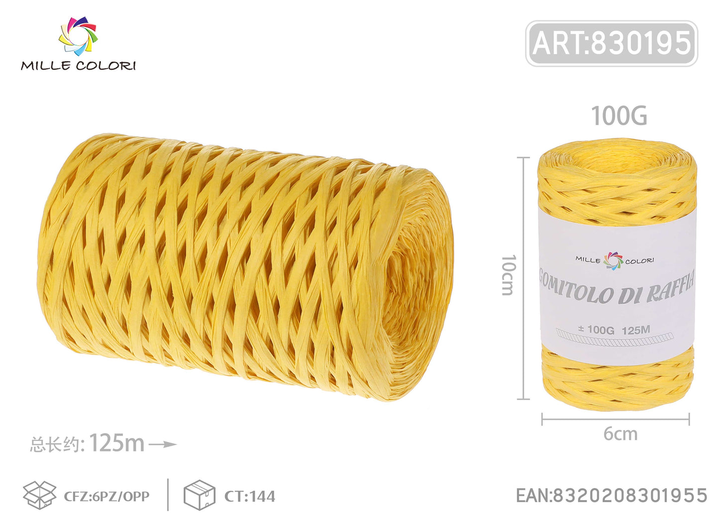 Gomitolo di rafia 100g 125m giallo