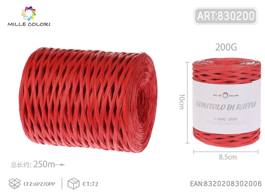 Gomitolo di rafia 200g 250m rosso