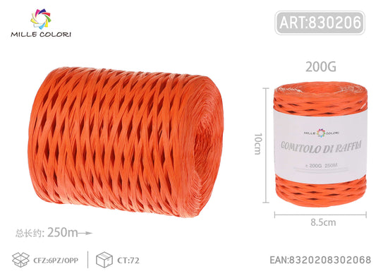 Gomitolo di rafia 200g 250m arancione