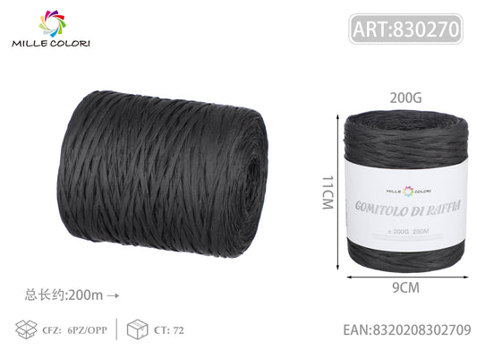 Gomitolo di rafia 200g 250m nero