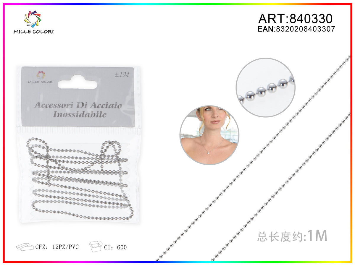 Catena a Palline per Bigiotteria in Acciaio Inossidabile Argento 1 m – 840330