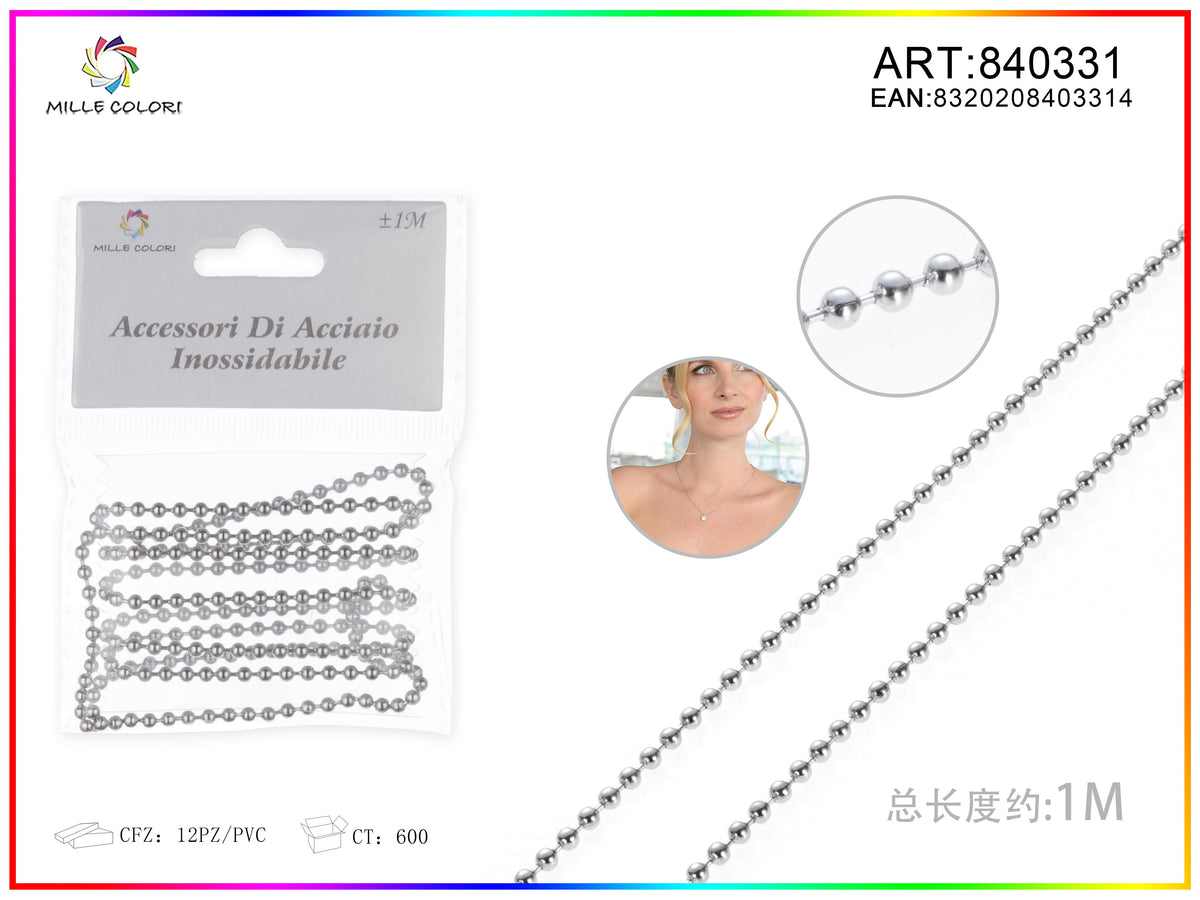Catena a Palline per Bigiotteria in Acciaio Inossidabile Argento 1 m – 840331