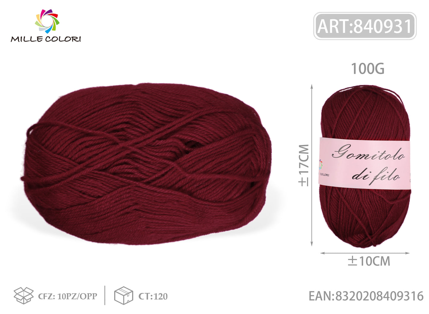 GOMITOLO DI FILO 100G Bordeaux