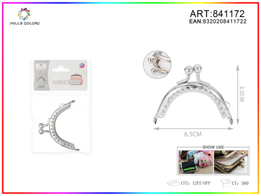 Chiusura clic clac per borse ad arco 6.5cm in metallo argento con sfere tonde e bordo decorato