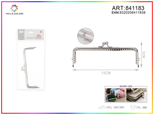 Chiusura clic clac per borse rettangolare 15cm in metallo argento con sfere tonde e bordo decorato