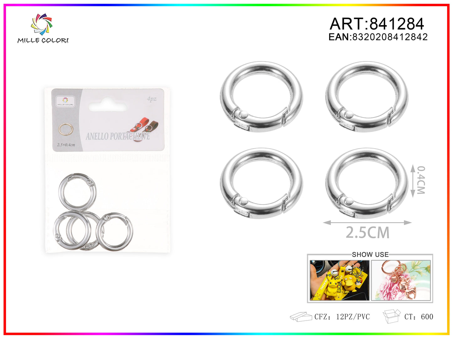 Anelli per borsa 0.4x2.5cm 4pz