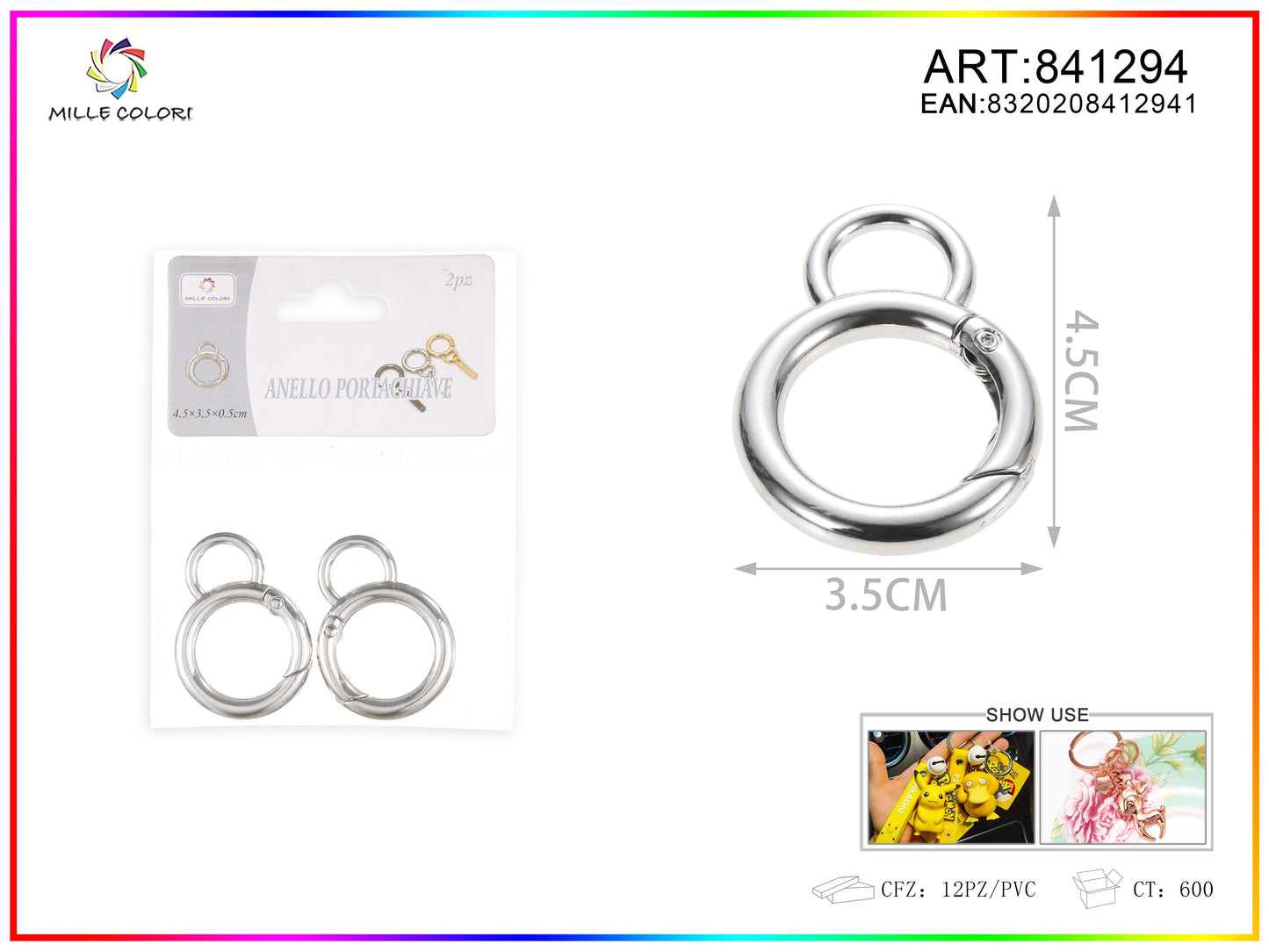 O-ring a molla clip a molla tonda  0.5x3.5x4.5cm 2pz