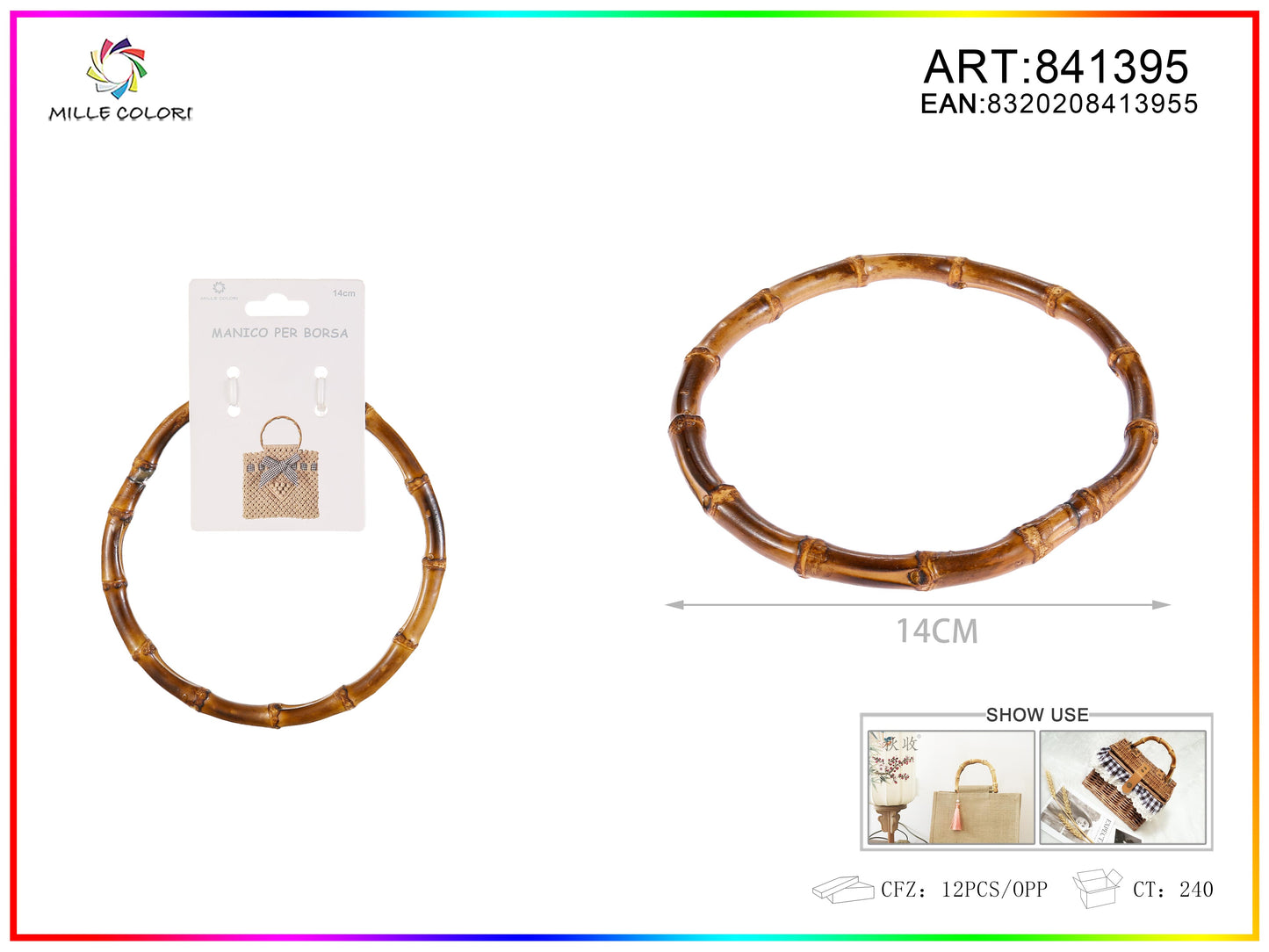 Manico in bambù per borsa tondo 14 cm Mille Colori per borse fai da te e handmade