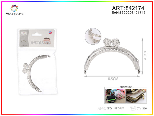 Chiusura clic clac per borse ad arco 8.5cm in metallo argento con chiusura a fiore e bordo decorato