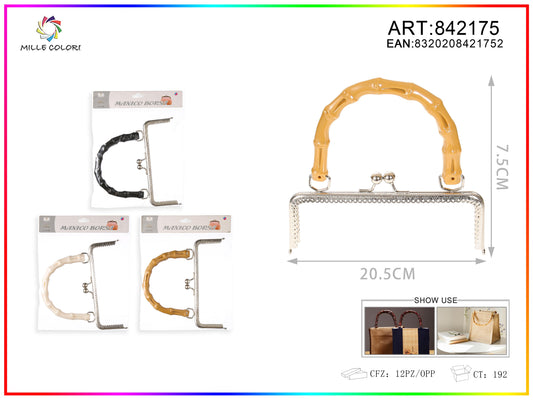 Chiusura clic clac per borse con manico effetto bamb¨´ 20.5 x 7.5cm. telaio rettangolare in metallo argento
