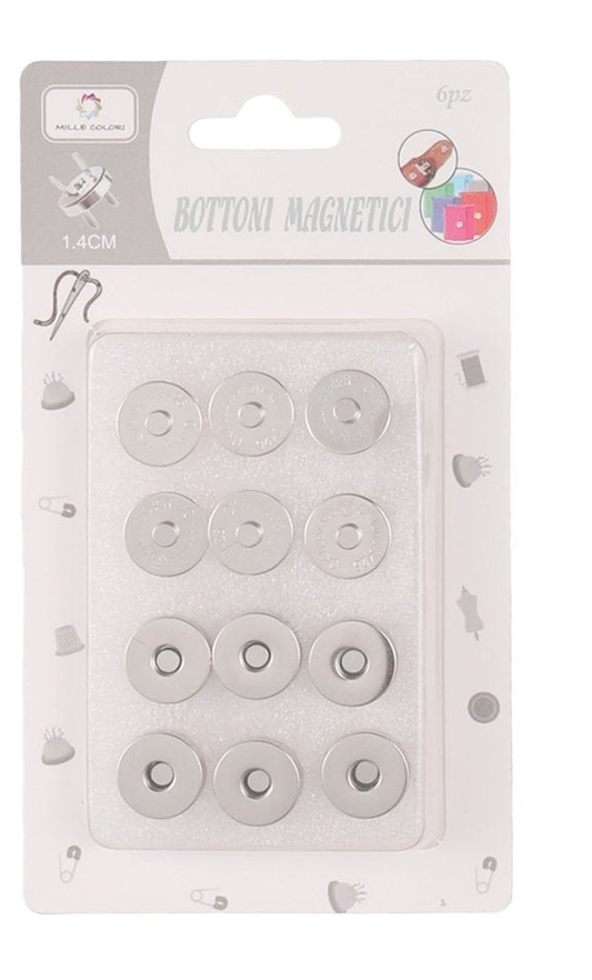 ARGENTO – Bottoni Magnetici 1,4 cm 6pz per Borse – Mille Colori – Foto prodotto