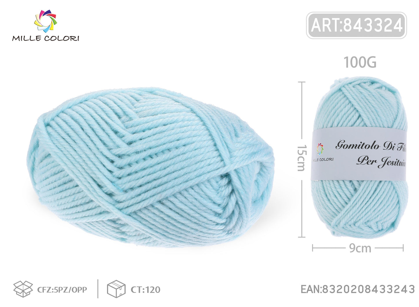 GOMITOLO DI FILO 100G Azzurro Cielo