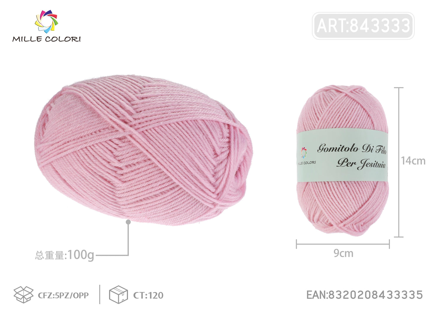 GOMITOLO DI FILO 100G Rosa Sakura