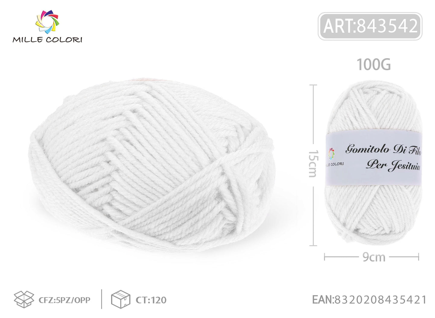 GOMITOLO DI FILO 100G Bianco Sbiancato