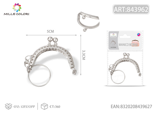 Chiusura clic clac per borse portachiavi semicircolare 5 x 3.3cm in metallo argento con anello