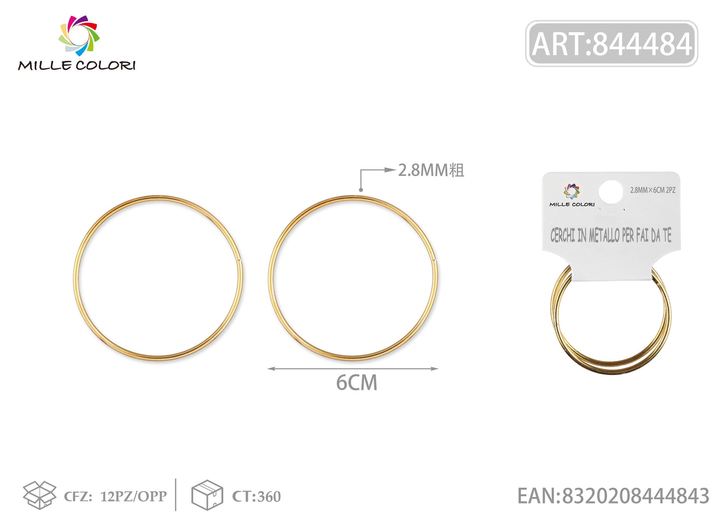 Cerchi in metallo per borse 2.8mm*6cm oro 2pz