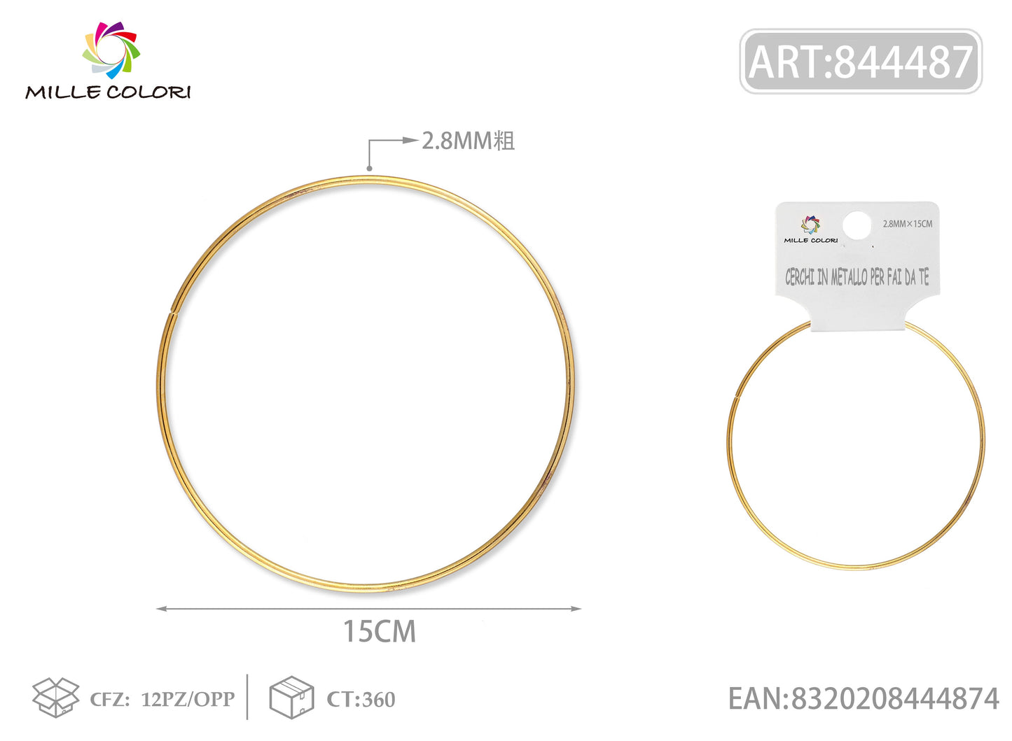 Cerchi in metallo per borse 2.8mm*15cm oro 2pz