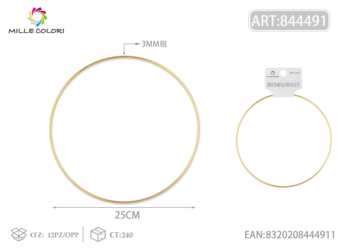 Cerchi in metallo per borse 3.0mm*25cm oro 2pz