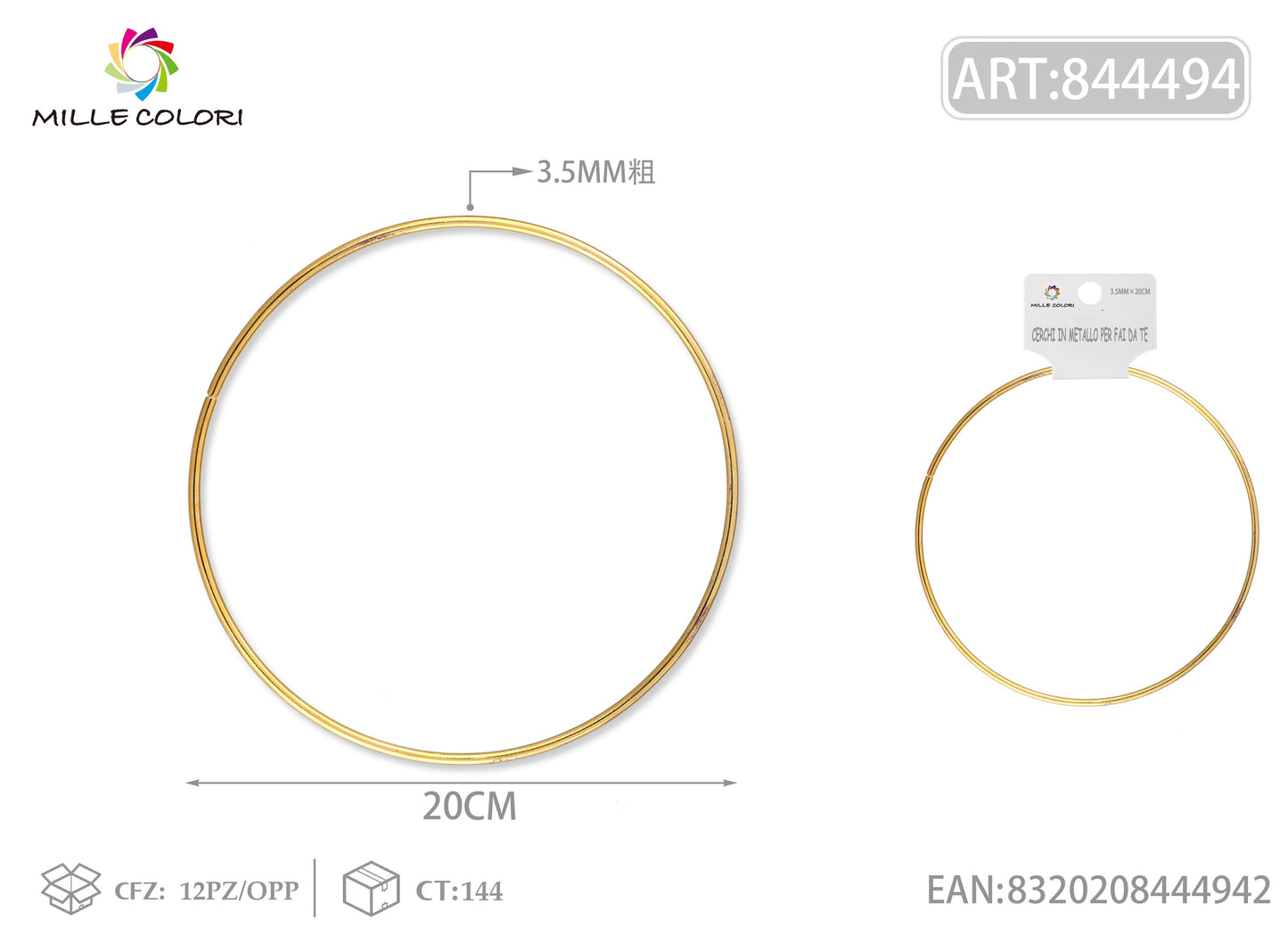 Cerchi in metallo per borse 3.5mm*20cm oro 2pz