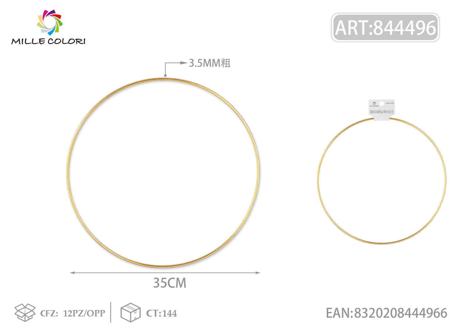 Cerchi in metallo per borse 3.5mm*35cm oro 2pz