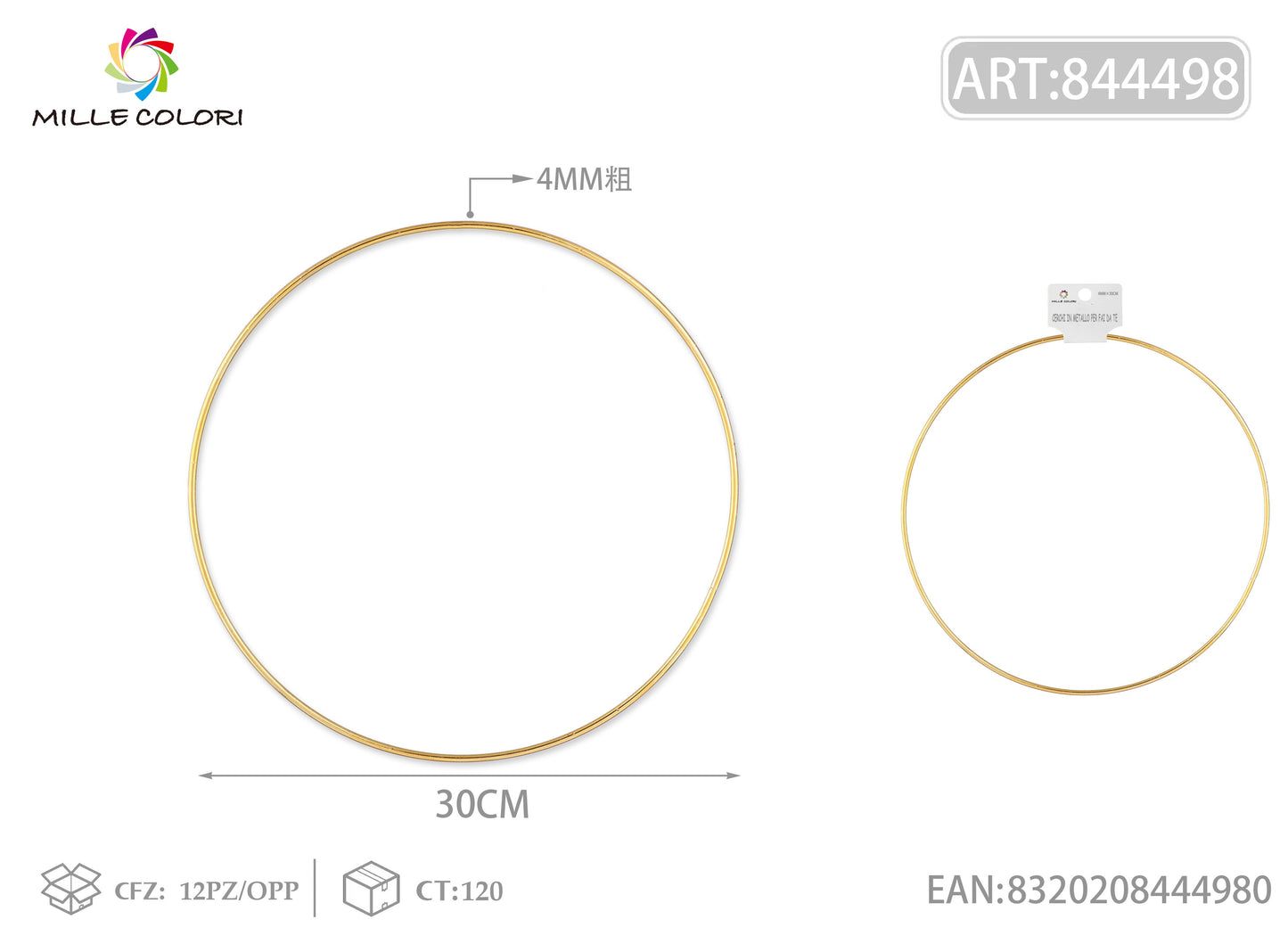 Cerchi in metallo per borse 4.0mm*30cm oro 2pz