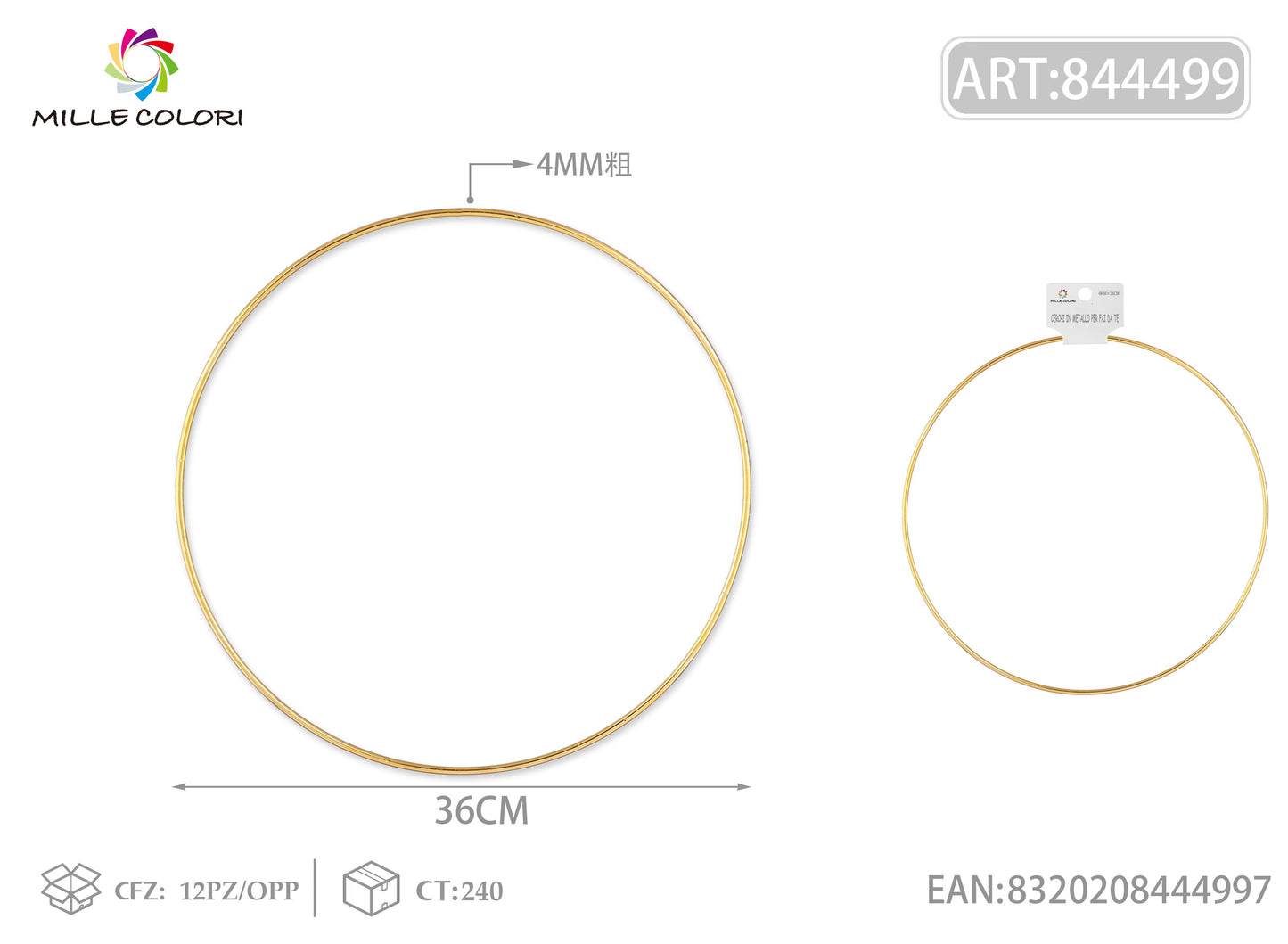 Cerchi in metallo per borse 4.0mm*36cm oro 2pz