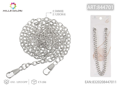Catena per Borsa  Tracolla Dorata in Metallo con Maglie Spesse e Moschettoni - 120 cm/5mm