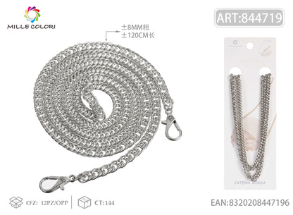 Catena per Borsa Tracolla in Metallo Dorato con Maglia Fitta e Moschettoni - 120 cm/8mm