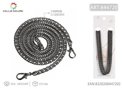 Catena per Borsa Tracolla in Metallo Dorato con Maglia Fitta e Moschettoni - 120 cm/8mm