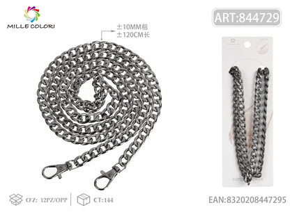 Catena per Borsa in Metallo Dorato - Tracolla con Maglia Larga e Moschettoni - 120 cm/10mm